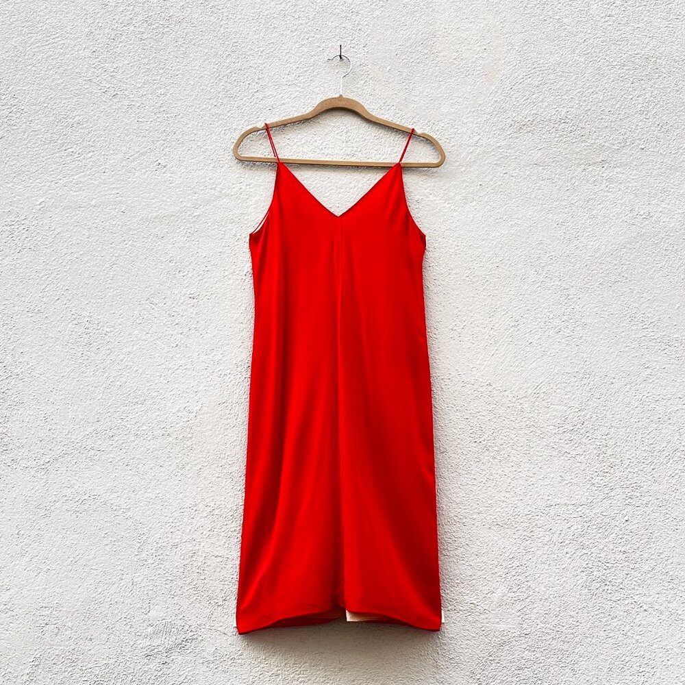 T by Alexander Wang Red Silk V-Neck Slip Dress Size XS